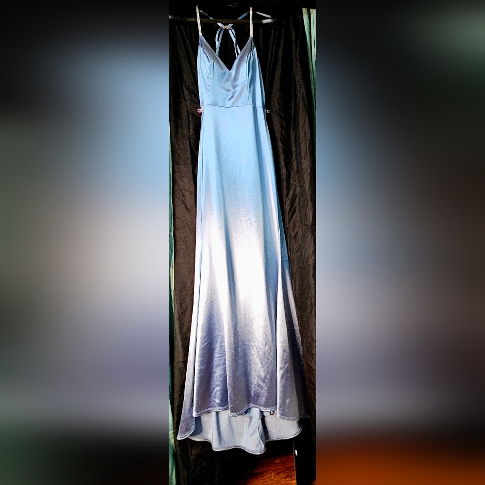 Windsor Light Blue Satin Prom Gown